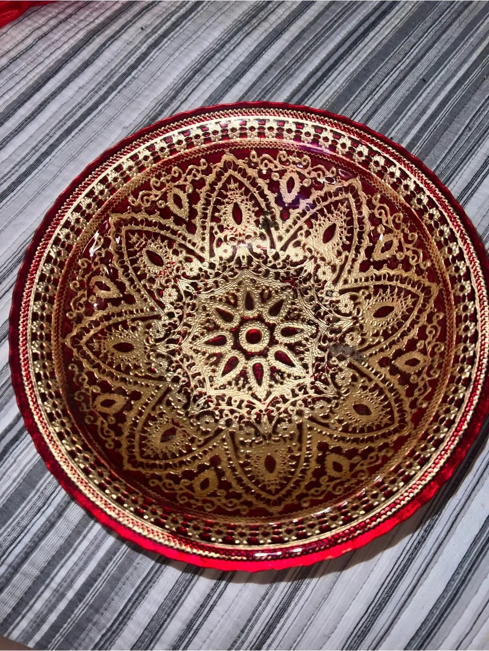 Decorative Gold-Embellished Red Bowl